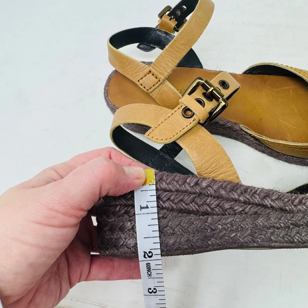 Apepazza Tan Leather Wedge Elba Espadrille Sandals Buckle Ankle Strap Size 8.5